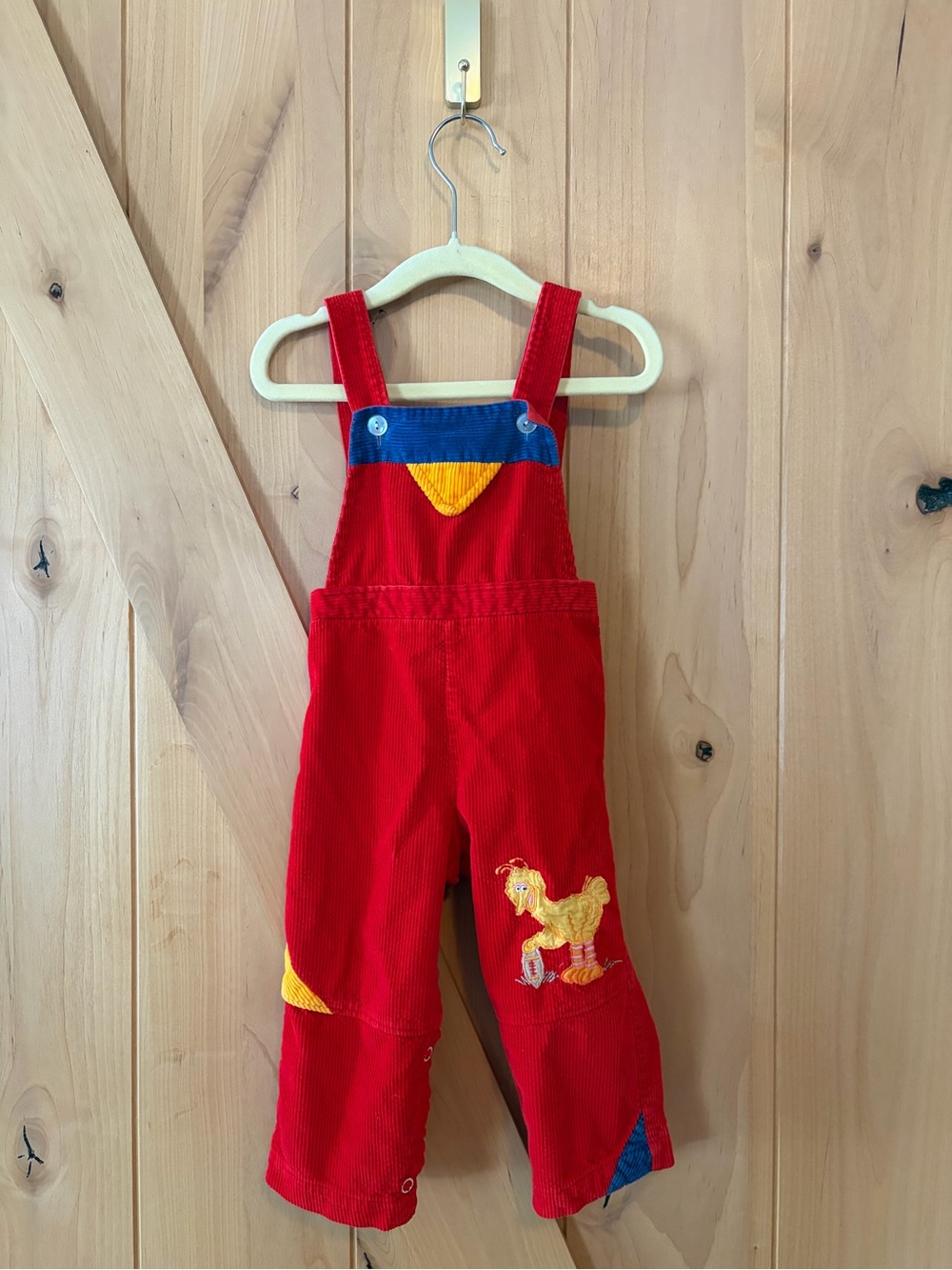 Vintage 90s Sesame Street Big Bird Overalls Corduroy Size 2 Football Colorblock